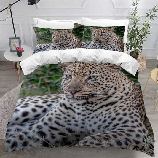 Bed Linen 135×200 3D Print 2pcs South African Cheetah Bedding Sets Soft Cozy Microfiber with Zipper Black-Beige Spots Summer Duvet Cover with 1 Pillowcase 80x80 Boys Girls