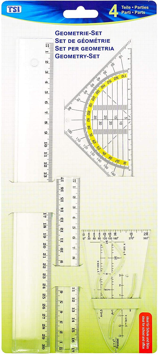 TSI 46294 Character set 4-piece with ruler 17 cm, 30 cm, parabola, and geometry triangle 16 cm (5)