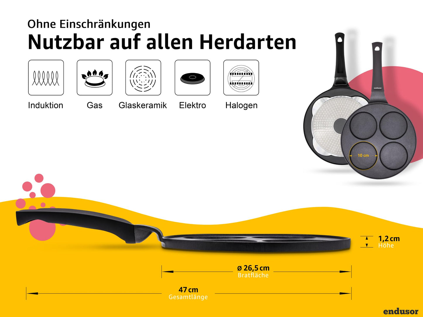 Enduser Pancake Pan Spiegeleipfanne - Ø26cm with [PowerShield] coating | Induction Ceran Gas Electric | 4x Form Maker egg pan, fried egg Liwanzen Poffertjes Blinis