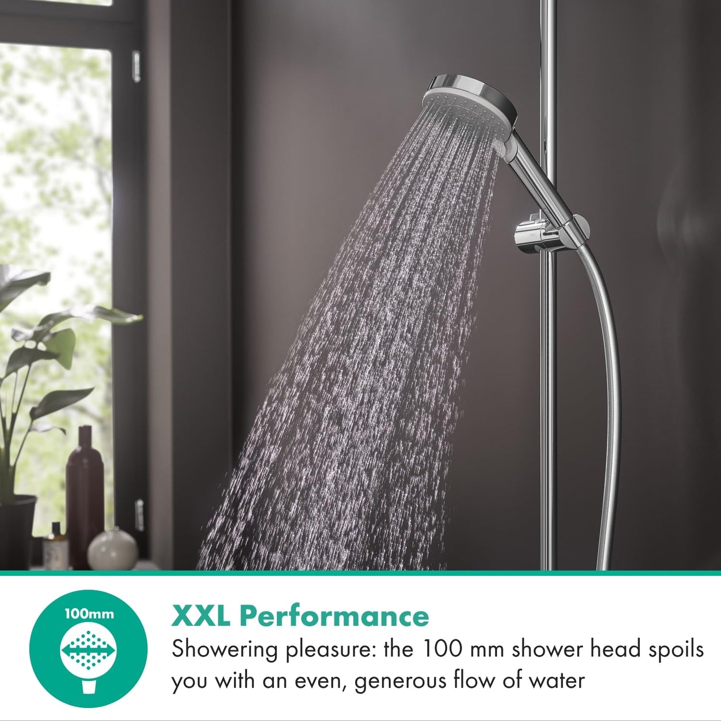 hansgrohe Vernis Blend - water-saving shower head (EcoSmart), handheld shower with 2 spray modes, round shower head (100 mm), water-efficient head with anti-limescale function, chrome, 26340000.
