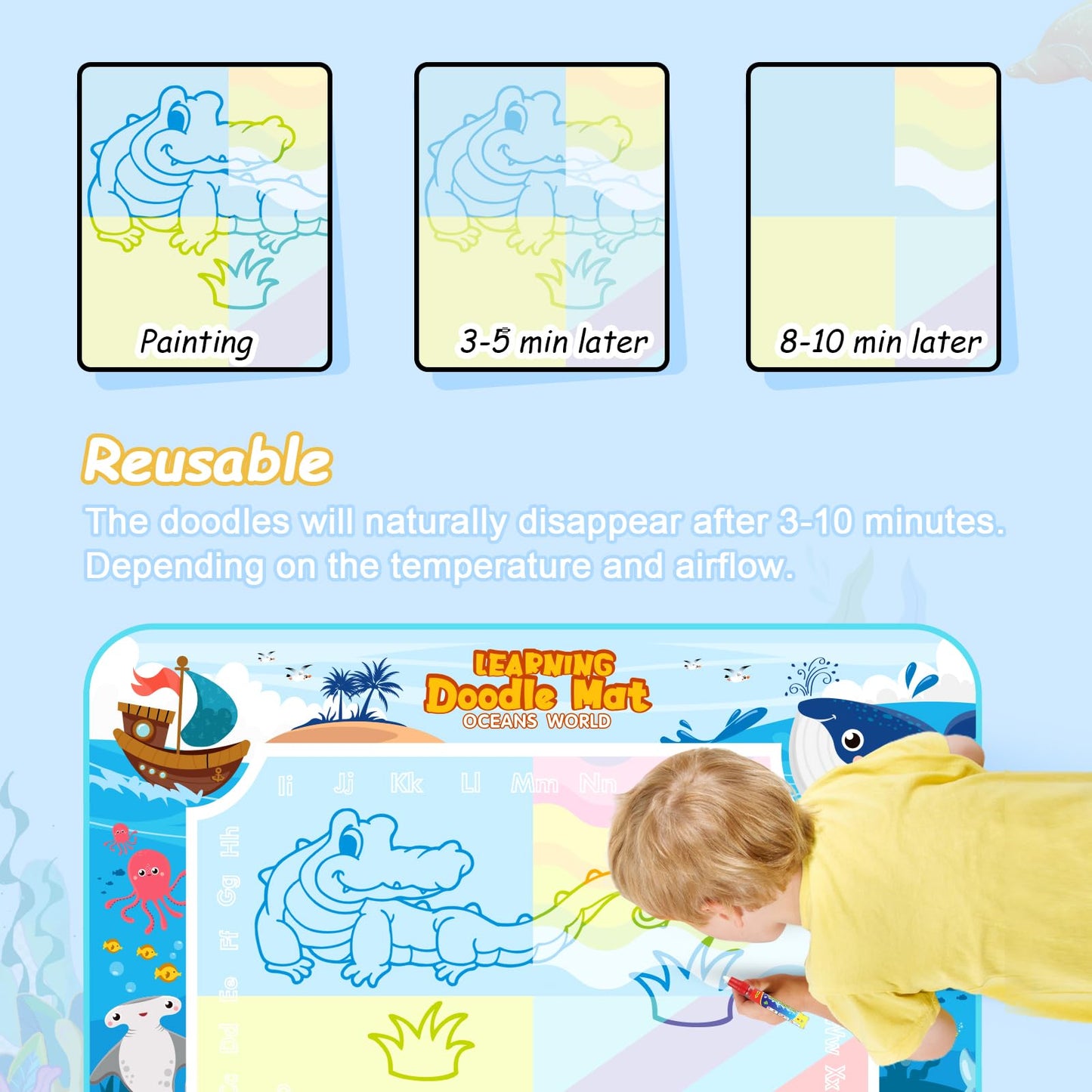 Chellago Toy Children's Toy for 1, 2, 3 Years - Painting Mat with Water Pen, Aqua Magic Doodle Painting Mat Gift for Birthday or as a Reward for Girls and Boys aged 1, 2, 3 years.