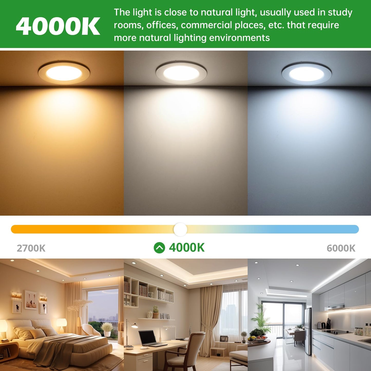 HOMEOW 12 pack Recessed LED Flat Panel Lights, 230V 5W 450 Lumens, Neutral White 4000K LED Spot, Cut-out 75-85mm, Diameter 100mm, IP44 Waterproof for Bathroom Kitchen Living Room.