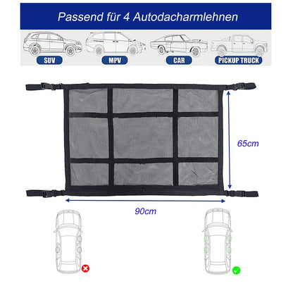 ViWaVee Car Roof Rack Net, double-layered car roof storage for blankets, car net organizer for four roof armrests, SUV, van. Great car camping accessory for long road trips. (90 x 65 cm)