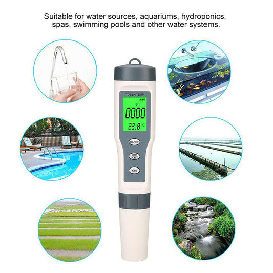 Haofy 3-in-1 water tester TDS meter, digital TDS and pH and temperature meter for drinking water, pool, aquarium.