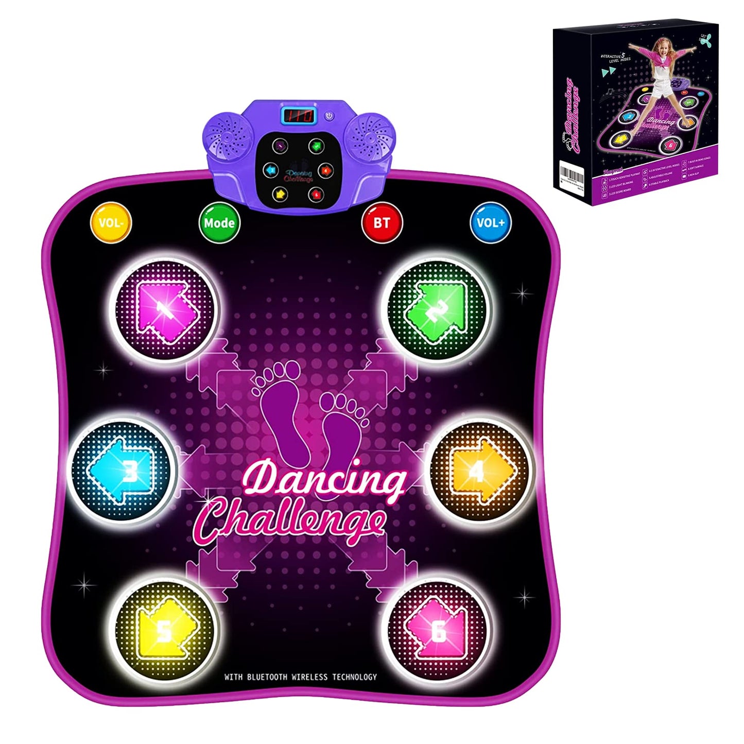 Aucrsozk Kids Dance Mats for 3 4 5 6 7 8+ Years Old with Bluetooth, Music Dance Mat with 6 LED Light Arrows for Girls, Electronic Dance Mat Toys with Anti-Slip Material.