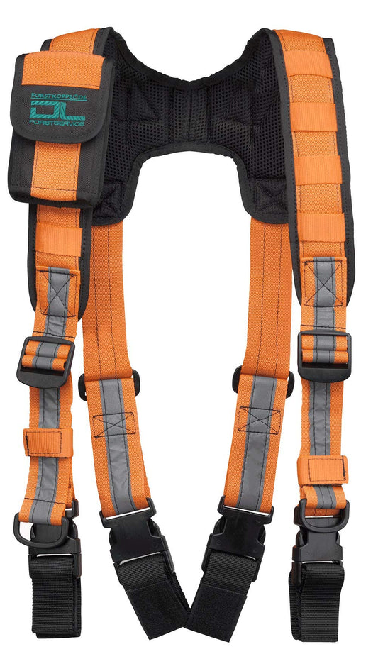Shoulder strap with smartphone pocket in bright orange.