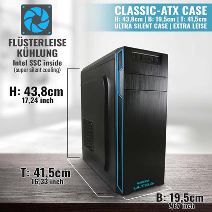 GREED® Ultra PC with Intel Core 12th Gen - Fast desktop computer for office & home office with 4.4 GHz, 32GB RAM - 1TB SSD + 1TB HDD - DVD+RW - USB3.0 - WLAN, including Windows 11 Pro.