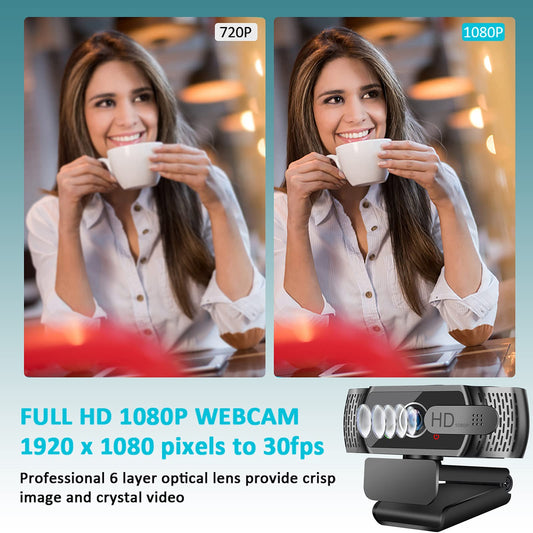 Full HD 1080P webcam with microphone and tripod, automatic light correction, Neefeaer USB PC webcam with cover, 97° wide angle, PC camera for PC, laptop, computer, Linux, Mac