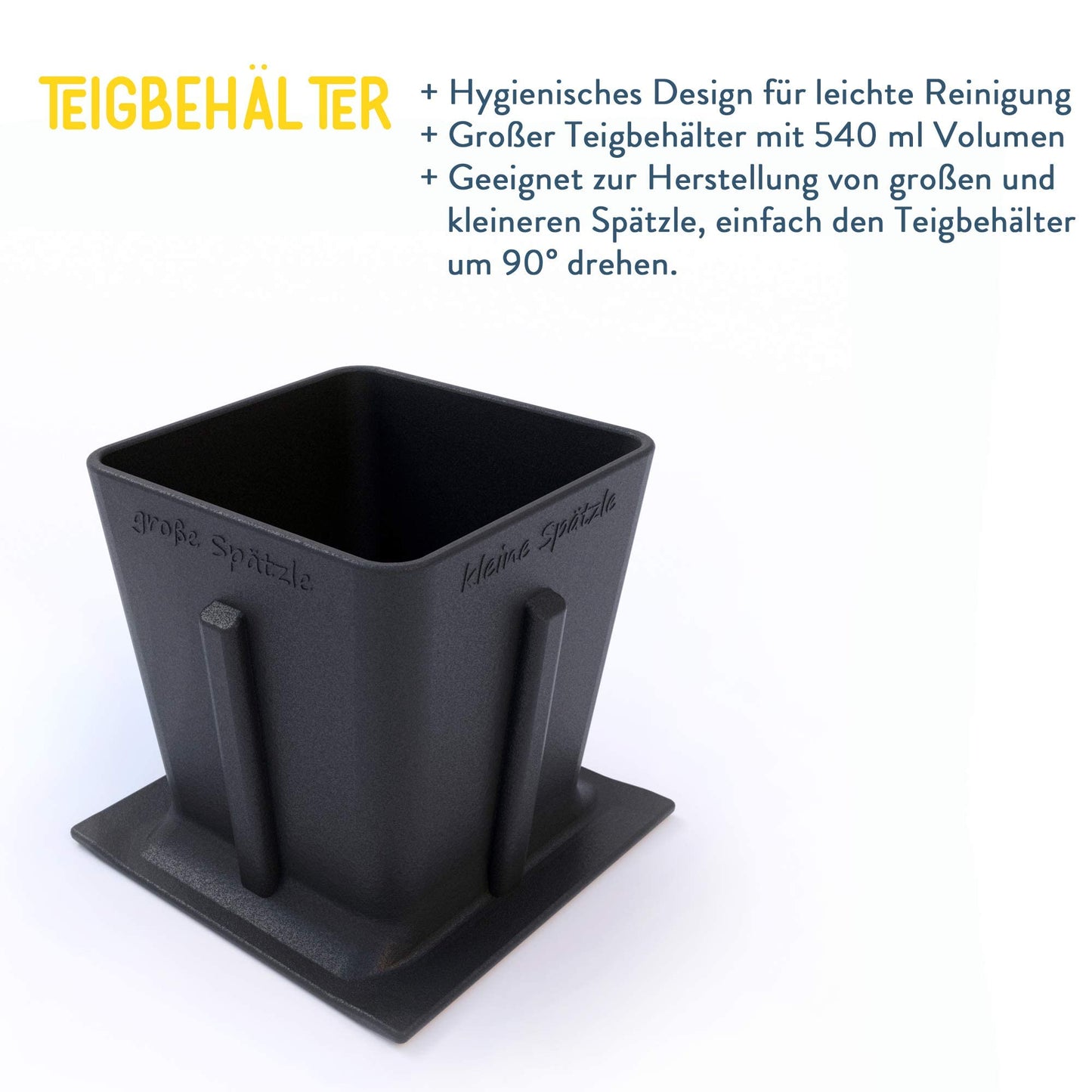 Rührspatz® patented in the Allgäu region: Stainless steel spätzle maker with stirring function, extra large dough container, cooks spätzle 4x faster! No more messy stovetop with stop function [Pot diameter up to 32 cm].