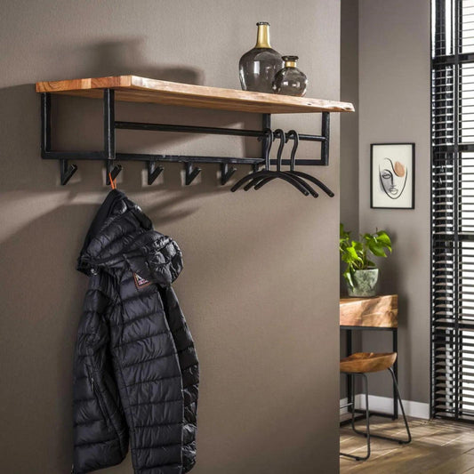 RINGO-Living wall coat rack with shelf, clothes rack hallway made of wood & metal, rustic wall shelf coat rack, wall decor industrial style, coat rack wood & metal, stylish hallway clothes rack