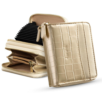 Vulkitty Women's Wallet with Credit Card Holder Accordion Card Holder made of leather RFID blocking small wallet with zippered coin pocket