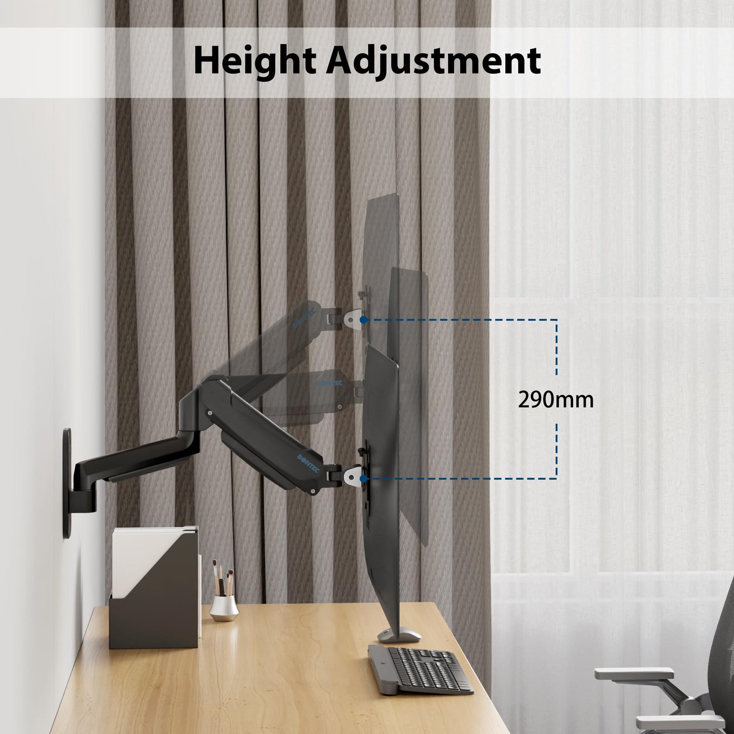 BONTEC 13-42 inch monitor wall mount with VESA Extension Kit for PC monitor & TV up to 9 kg, Fully Adjustable Gas Spring, Tilt & Swivel, Height Adjustable, max VESA 200x200 mm.