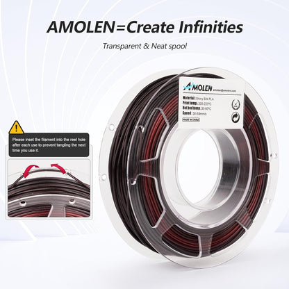 AMOLEN PLA 3D printer filament – 1.75mm silky bundle, black, red, blue, purple, green – 200g x 4 spools