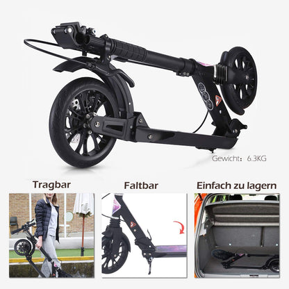 ISE Big Wheel Scooter 200mm Foldable City Scooter with 2 Wheels, Handbrake for Adults and Children, 2 Color Options, High Quality (Starry Sky Style)