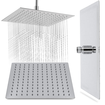 Millto™ Square Stainless Steel Shower Head Rain Shower 30x30 cm XXL | Rain Shower Head Large 12 Inch Shower Head Shower Fittings Anti-Limescale Square | Head Shower Chrome Ultra-Thin Water-Saving Shower Faucet