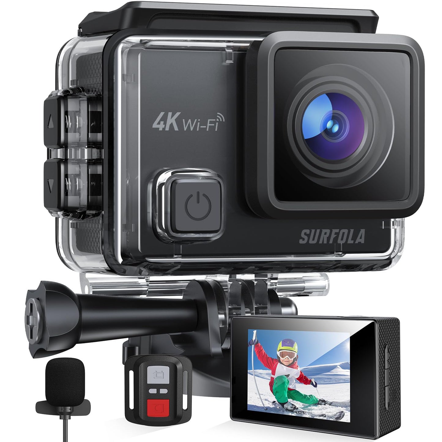 Surfola Action Cam 4K, underwater camera 40M waterproof 20MP EIS image stabilization 170° wide angle helmet camera WiFi