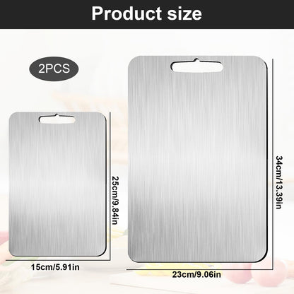 2 pieces of titanium cutting board, 304 stainless steel cutting board, double-sided food grade, for cutting meat, vegetables, fruits (34x23,25x15cm)