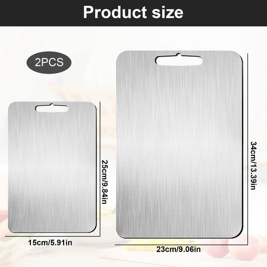 2 pieces of titanium cutting board, 304 stainless steel cutting board, double-sided food grade, for cutting meat, vegetables, fruits (34x23,25x15cm)