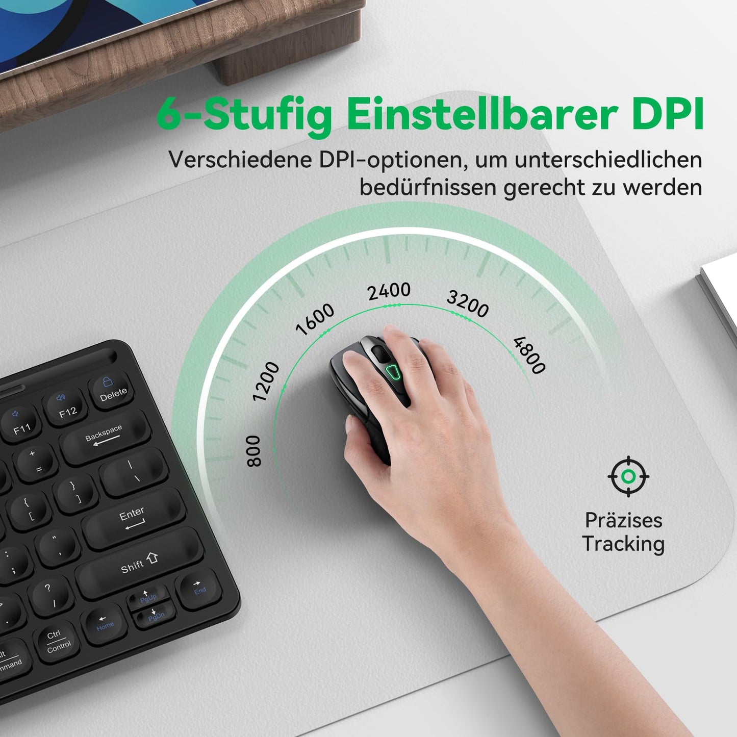 TechRise Bluetooth Mouse, 2.4G Wireless Mouse (BT 5.0/3.0 + 2.4G) 4800 DPI Rechargeable Ergonomic Mouse with USB-A Receiver, 6 Levels DPI Quiet Wireless Mouse for Laptops, Computer, PC, Windows, Gray