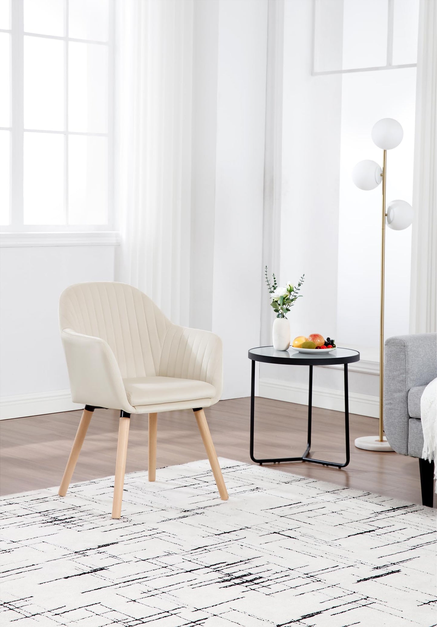 WOLTU dining chairs set of 4 kitchen chair living room chair upholstered chair design chair with armrest velvet solid wood cream white BH95cm-4