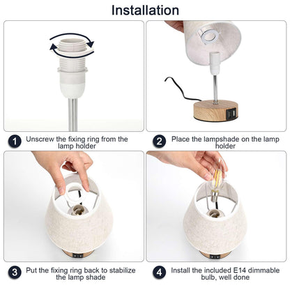 Lightess 2-pack bedside lamp touch dimmable table lamps USB LED desk lamps modern vintage with wood base retro fabric shade with E14 bulb warm white for living room bedroom table, beige