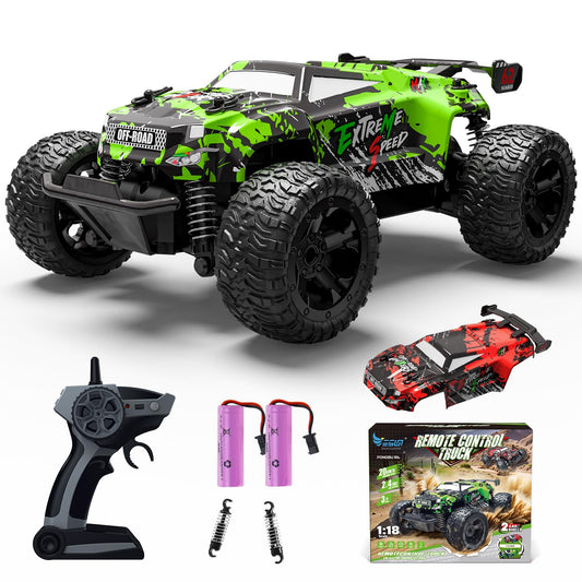 Remote-controlled car for ages 3 4 6 8 years, 1:18 Remote-controlled monster truck with body light/double shell. RC car for ages 3 4 6 8 years. Perfect gifts for boys and girls.