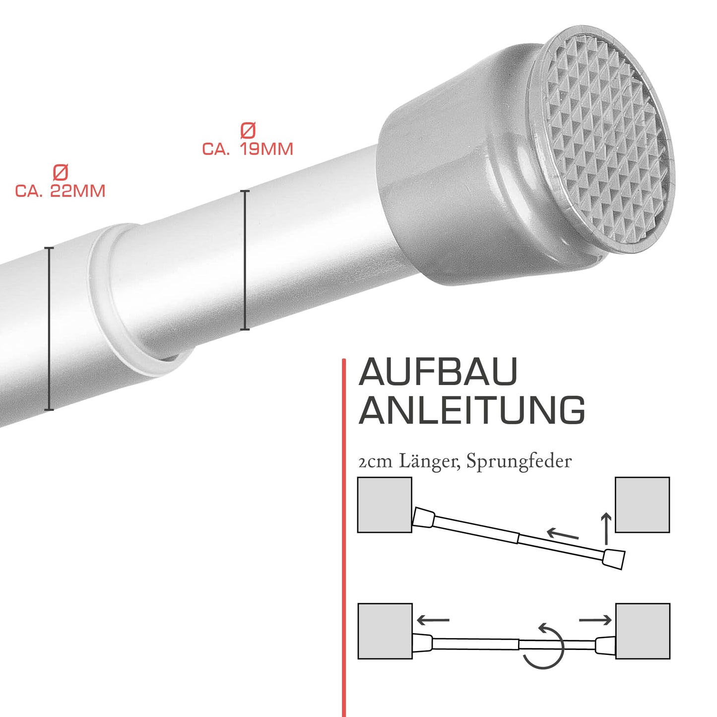 bomoe shower curtain rod without drilling 115-200 cm infinitely extendable - telescopic rod for clamping black tension rod without drilling non-slip clamping rod curtain rod without drilling - Neptune