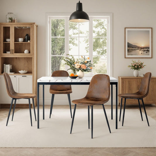 Homy Casa 4 Piece Dining Chairs Scandinavian Vintage Artificial Suede Seat with Steel Legs in Black
