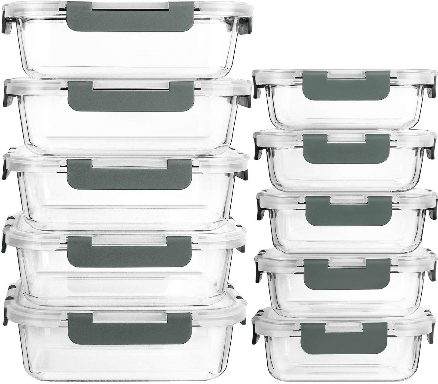 MCIRCO Glass Food Storage Containers Set, 20 pieces (10 containers, 10 lids), Dishwasher Safe, Microwave & Freezer Safe, Leakproof, Modern, Food Storage Containers, Food Storage.