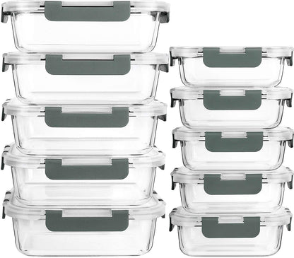 MCIRCO Glass Food Storage Containers Set, 20 pieces (10 containers, 10 lids), Dishwasher Safe, Microwave & Freezer Safe, Leakproof, Modern, Food Storage Containers, Food Storage.