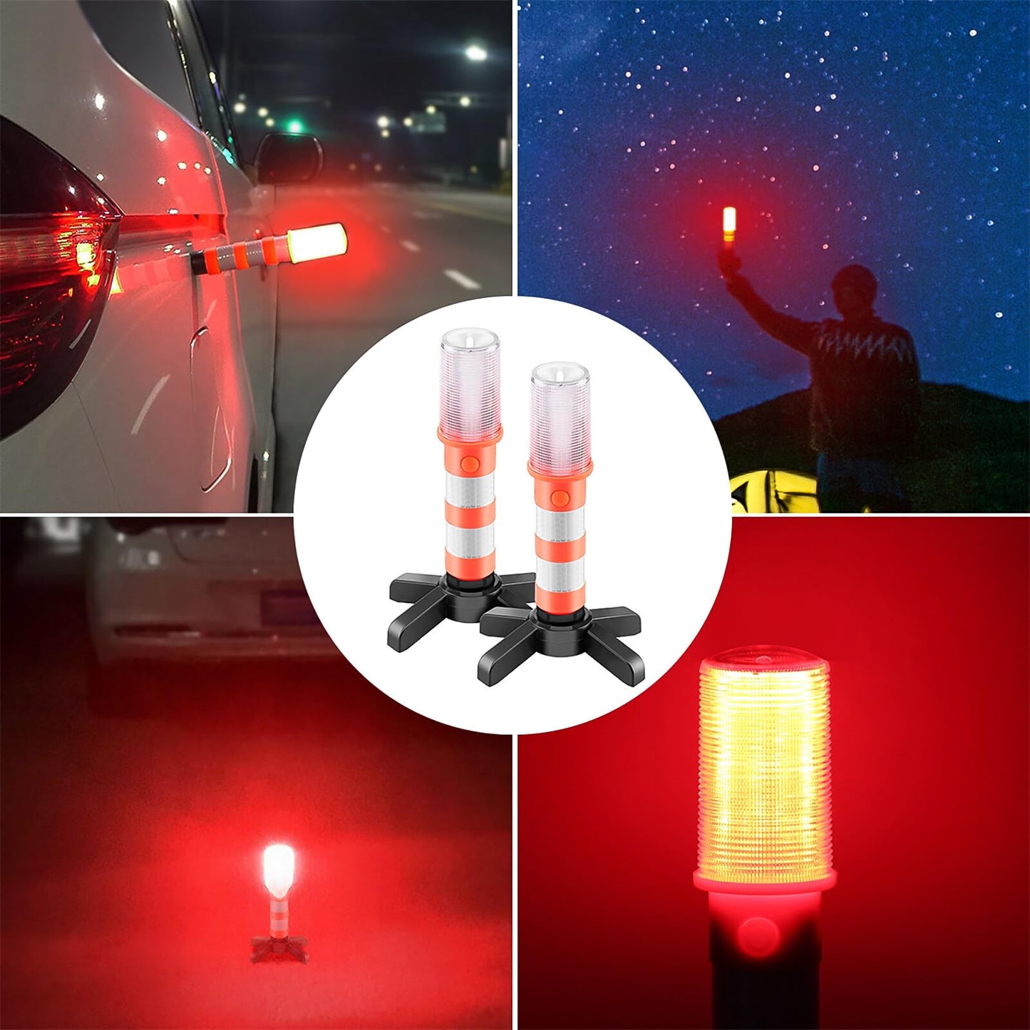 COFEMY LED Emergency Flares Set - Red light for highway road safety light camping lamp alternative to safety triangle LED emergency, 2 lights (1)