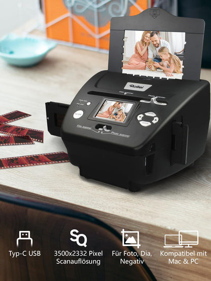 Rollei PDF S 240 SE Multiscanner for photos slides and film negatives 35mm 135, 3R/4R/5R photo and business card digitizer device with color monitor, photo scanner slides negatives digitizing.