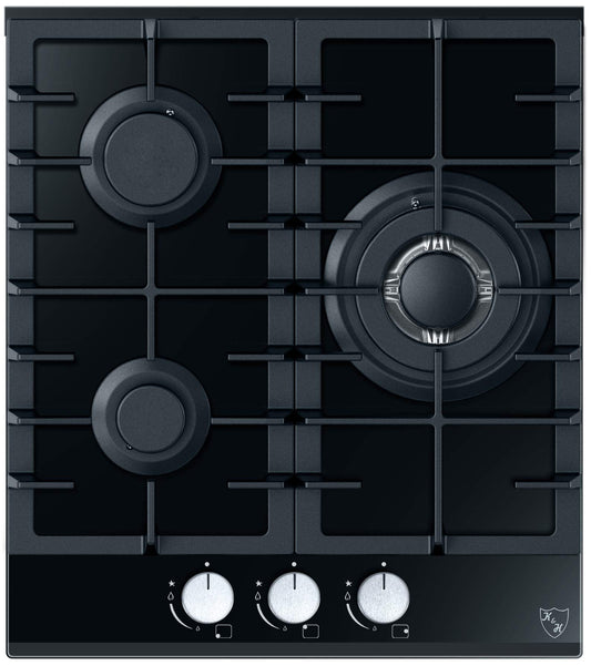 K&H Glass Gas Cooktop 45cm [3 ZONES] - Gas burners natural gas - Wok burner - Thermocouple flame failure safety device - 3Z-45 - Stand-alone - Gas-operated - Tempered safety glass - Auto shut-off