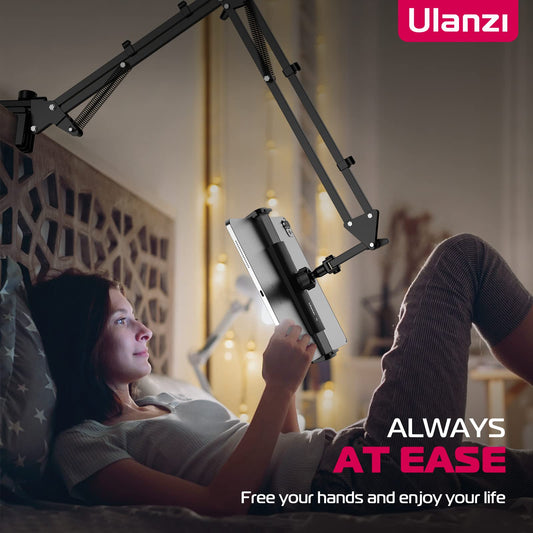 ULANZI Tablet Holder for Bed & Desk - 360° Rotatable Universal Mount with Spring Technology for iPads, Tablets, Phones or other devices with 4.6 to 12.9 inches, Strong Clamp Arm up to 1.2 kg.