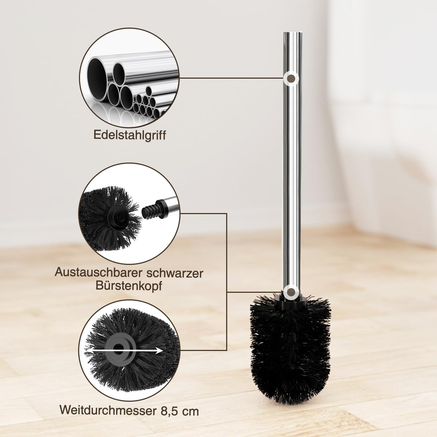 Stainless Steel Freestanding Toilet Paper Holder with Toilet Brush - Toilet Paper Holder with Tray, Toilet Paper Holder with Toilet Brush, Toilet Roll Holder with Glass Shelf (Silver)