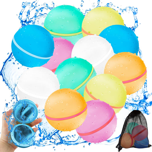 Reusable water balloons, 12 pieces of self-sealing magnetic splash balls for kids, adults, beach, pool party, water toys, outdoor summer fun.