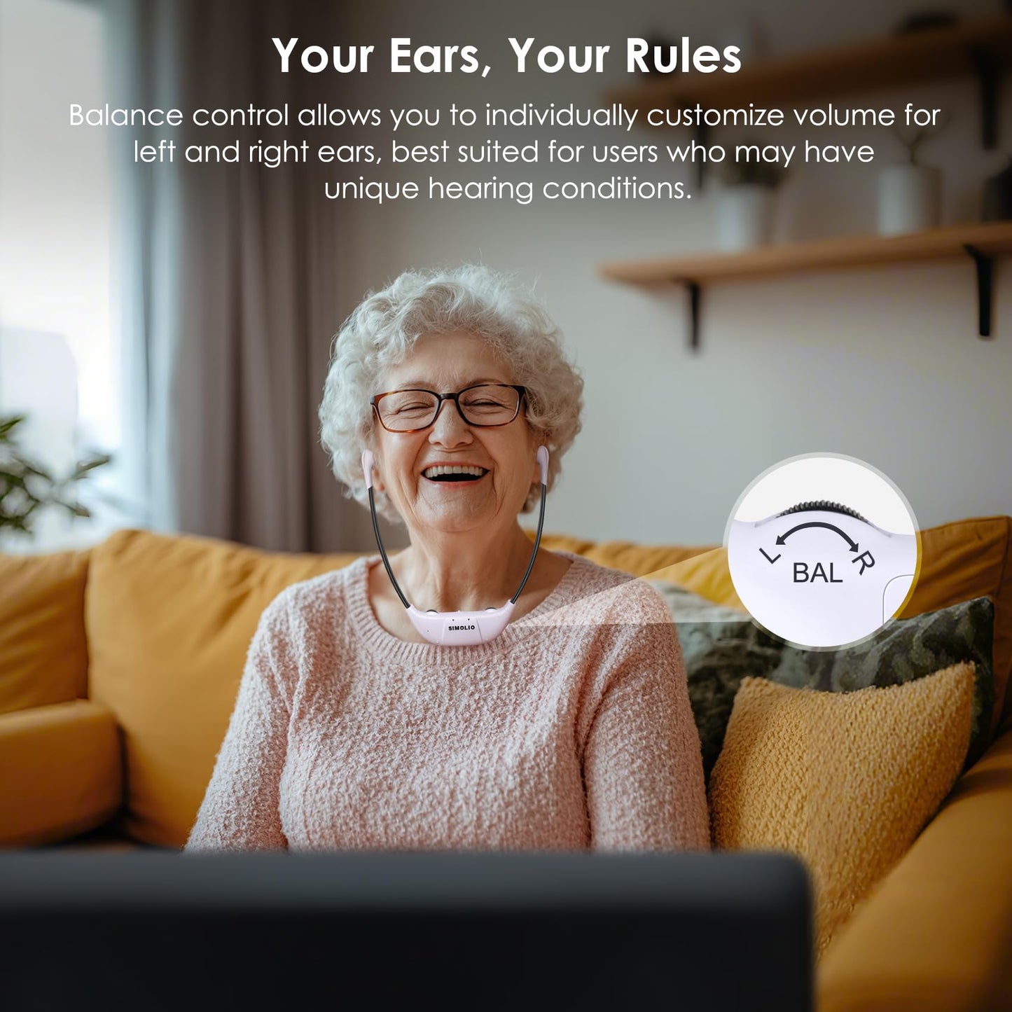 SIMOLIO Wireless Digital TV Headphones for Seniors, 2.4GHz TV Wireless Headphones with Spare Battery & Microphone & Charging Dock, TV Hearing Amplifier SM-824D1.