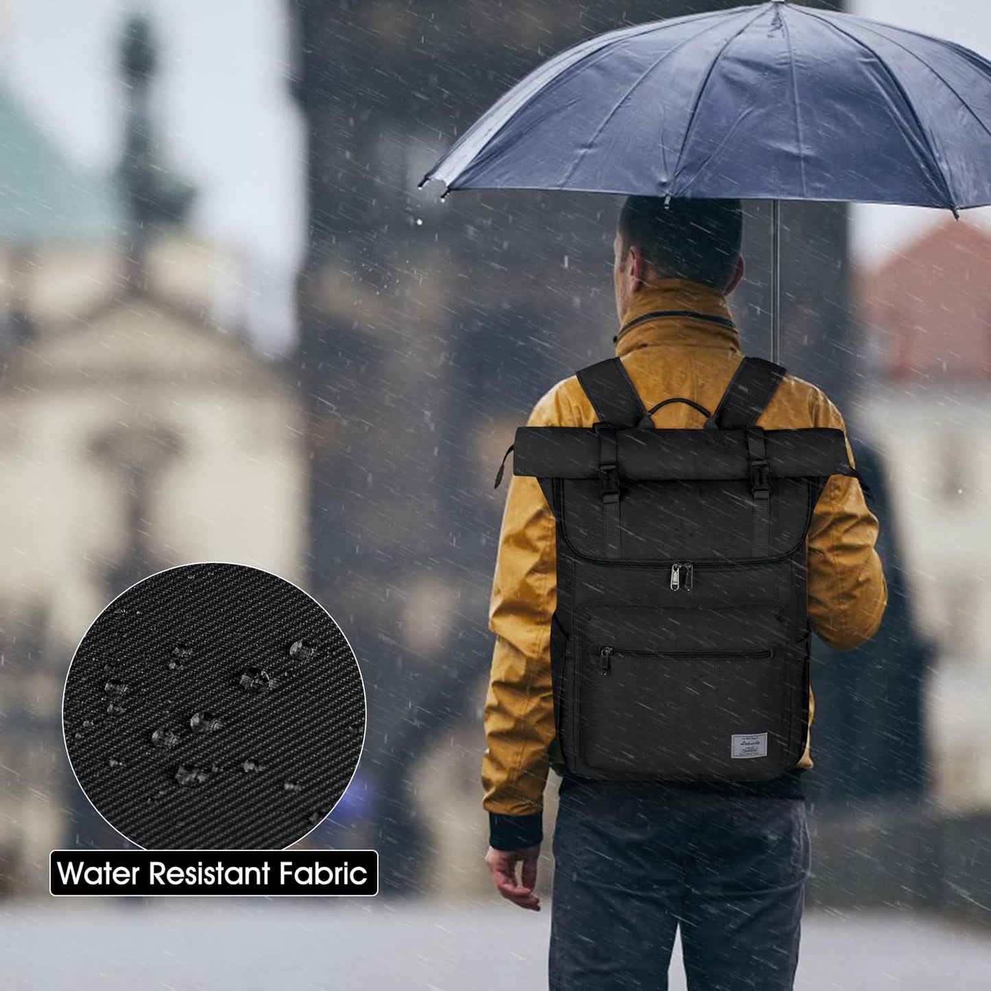 Lubardy Rolltop Backpack Men Women Waterproof Laptop Backpack 17.3 Inch School Backpack Daypacks for College Work Travel Leisure