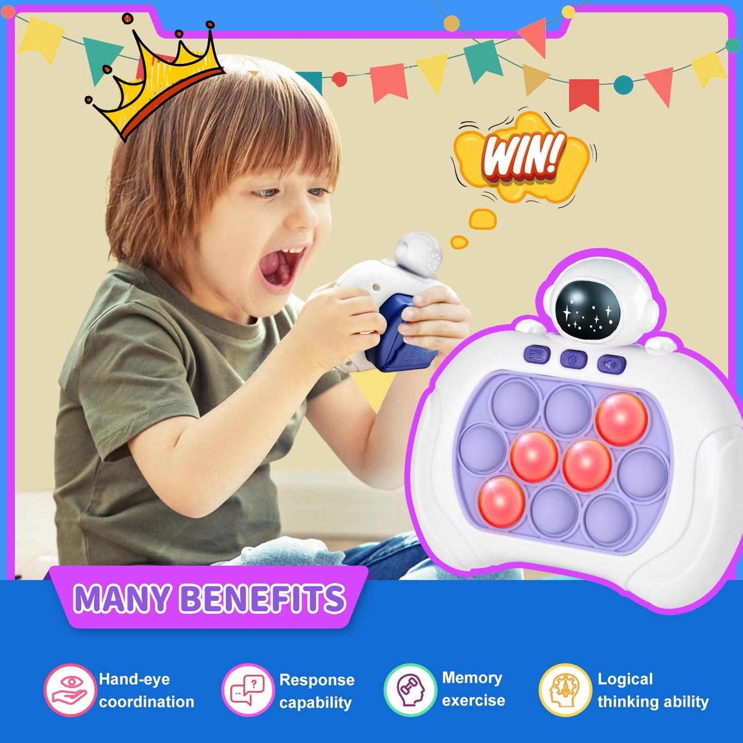 Quick Push Pop Game, Fidget Toys Pro for Kids & Adults, Handheld game, fast puzzle machine, push bubble stress toy, gift for boys, girls, teens.