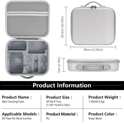 FPVtosky Waterproof Drone Bag for DJI Neo Fly More Combo with DJI RC-N3 Drone Bag Fall Protection Compact Carrying Case Storage Accessories Protection Grey