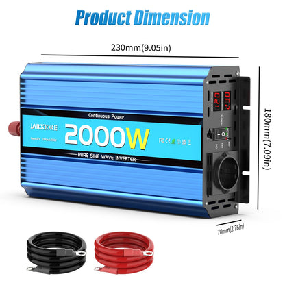 2000W Pure Sine Wave Inverter 12V to 230V Power Inverter DC Converter with AC Outlets USB Ports and LED Display for RV Car (Peak Power 4000 Watt)