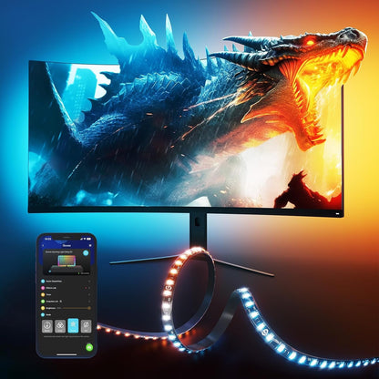 Govee Gaming Light for Monitor G1, TV LED Backlight for 27-34 inch TV or PC, Smart RGBIC Wi-Fi TV Backlight, Double Beads with 123 Scene Modes, App Control, Compatible with Alexa
