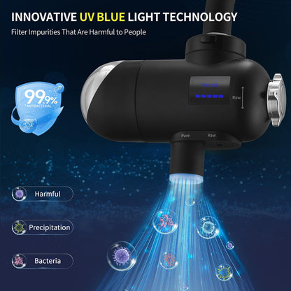 HOMELODY water filter faucet 3.0 with LED display, drinking water filter for kitchen, removes chlorine, heavy metals, and bad taste, 12x adapter filters with blue light (1 filter included)