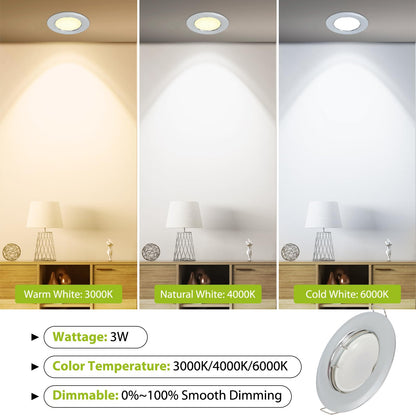 YanFeiYit 5x LED recessed spotlights - Chrome 3 Watt 230V dimmable Ø 52-71 mm cutout - Ceiling spotlight Ceiling recessed spotlight Ceiling spot Ceiling recessed light (Warm white 3000K)