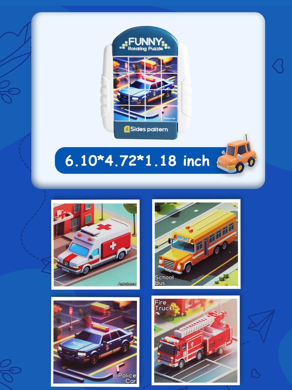 Rotatable 3D puzzle 16 pieces 3 4 5 6 years, airplane car ride activity kids, Small gifts for boys girls students, Concentration dexterity puzzle games 8 10 (special vehicles).