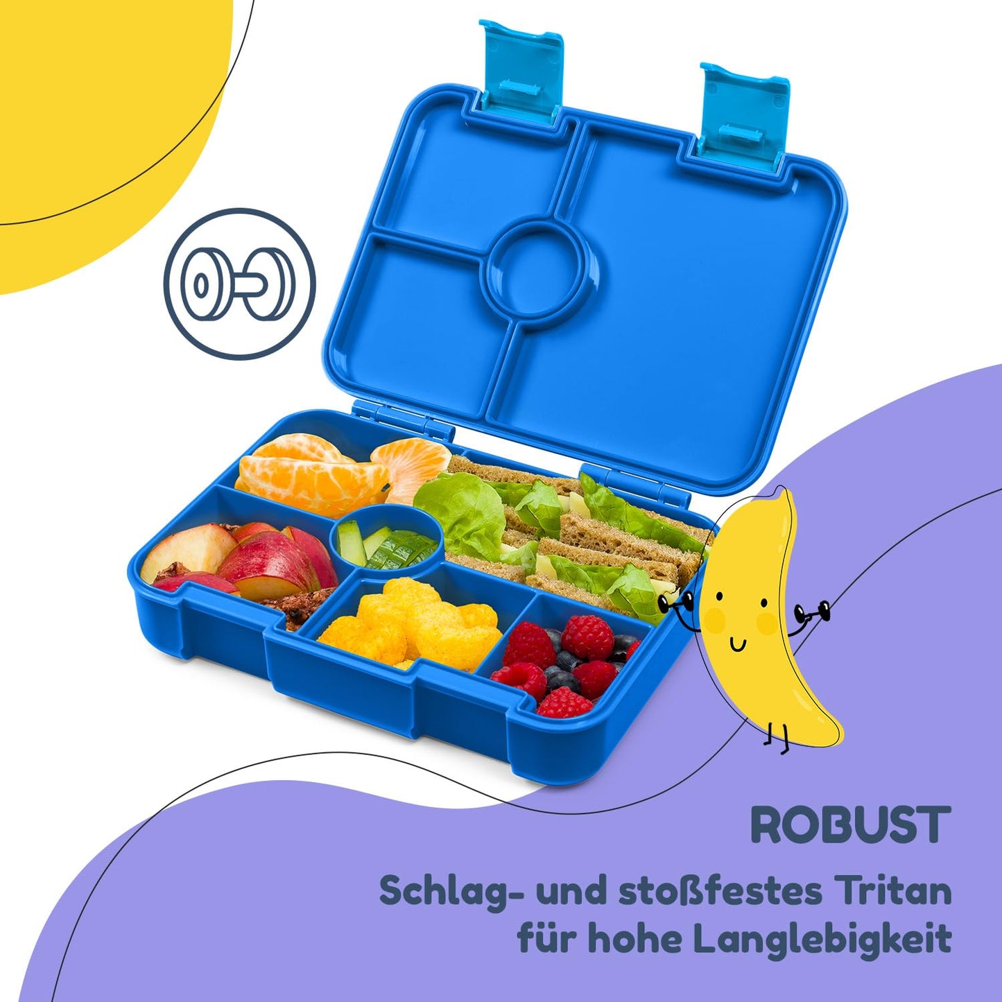 Chomp chomp Lunch Box for Kids with compartments, BPA Free Kids Lunchbox, Kids Bento Box, Lunchbox for Girls & Boys, Snack Box, Perfect for School, Kindergarten & Trips (Blue)