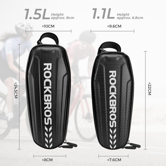 ROCKBROS bike frame bag waterproof top tube bag for MTB road bike folding bike Black M 1.1L