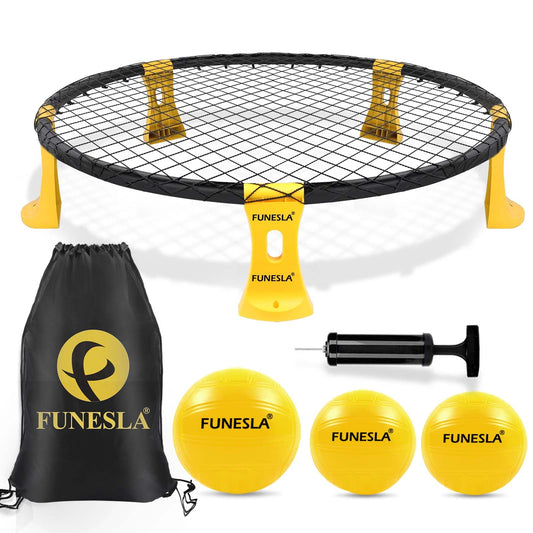 Funeslaball Outdoor Game Set, Roundnet Game Set, Outdoor Team Ball Game consisting of game net, 3 balls, drawstring, ball pump, and manual