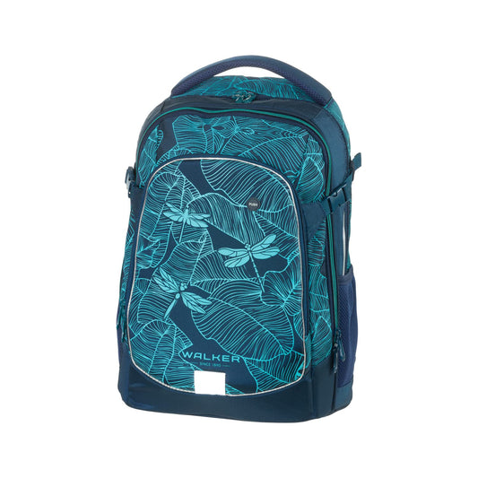Walker school backpack Fame 2.0 "Glow in the Dark" with 2 compartments, side pockets, and glowing effect. School bag includes back padding, adjustable shoulder, and chest straps.