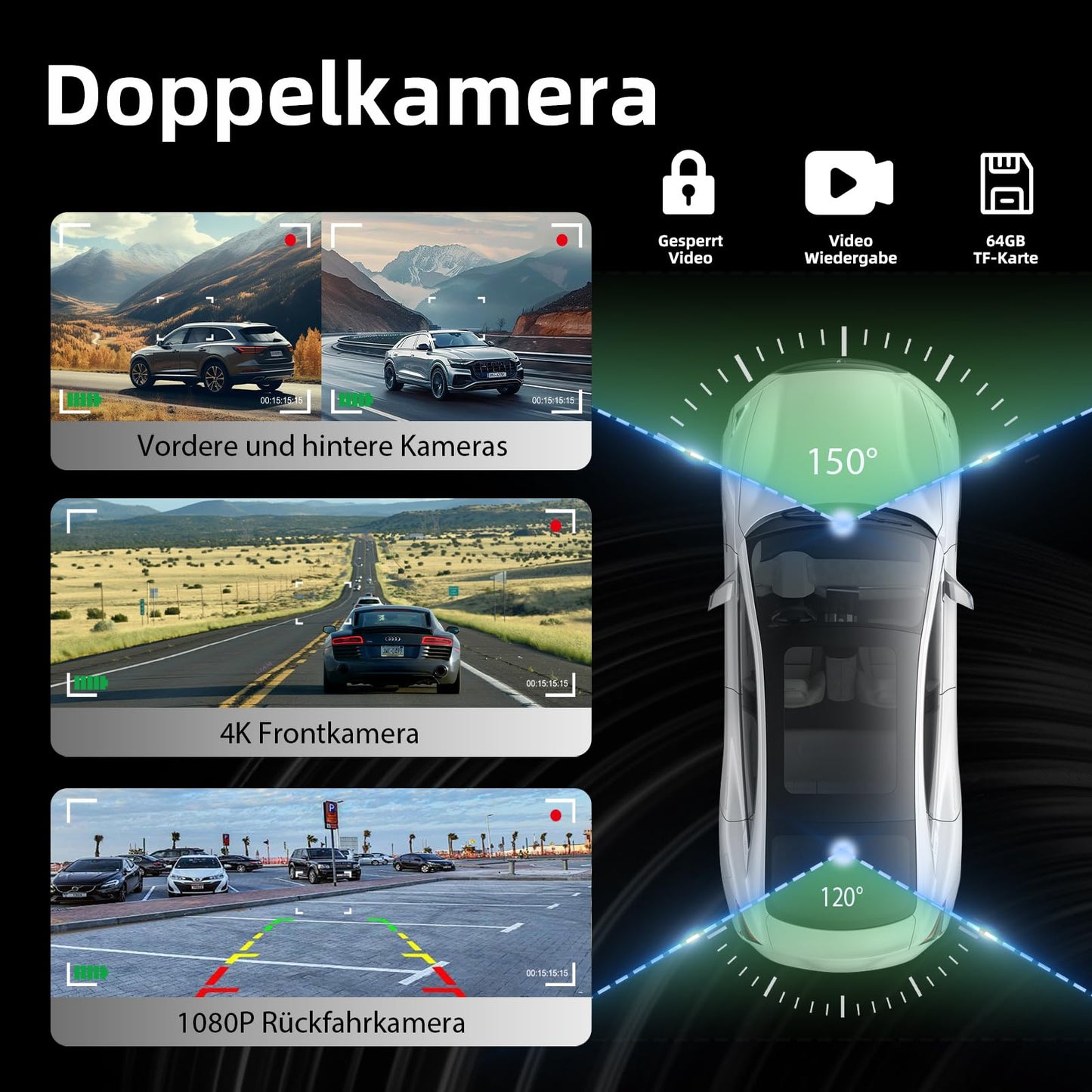 NVKHG Wireless CarPlay for CarPlay/Android Auto, featuring a 9.3-inch CarPlay touchscreen, dual camera, 4K+1080P dashcam & rearview camera, with AUX IN/Bluetooth/FM/GPS/Siri/Google Assistant.